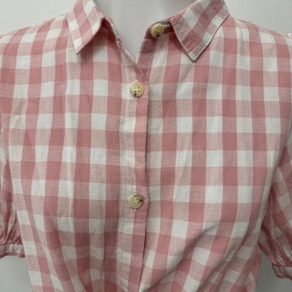 Zara Girls Linen Blend Checked Knotted Gingham Pink Buttoned Top 13-14 - Picture 4 of 8